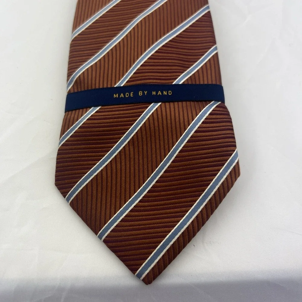 HENRY JACOBSON 100% Silk NECKTIE Tie Brown w blue Stripes Brand New made by hand